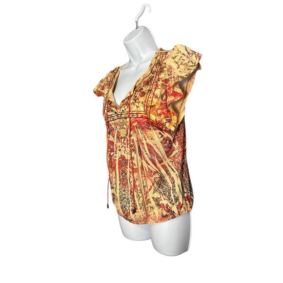 Boho Y2K One World Blouse S Floral Print Flutter Sleeve
Tie Front - Picture 2 of 5